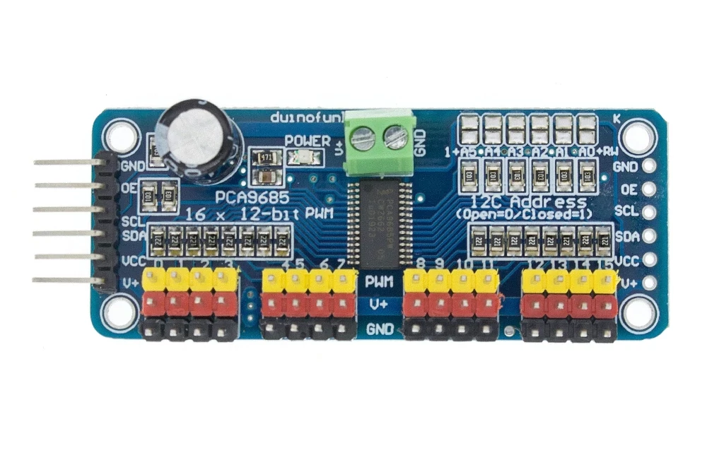 PCA9685 - 16 csatornás 12-bit PWM - Servo motor vezérlő - I2C