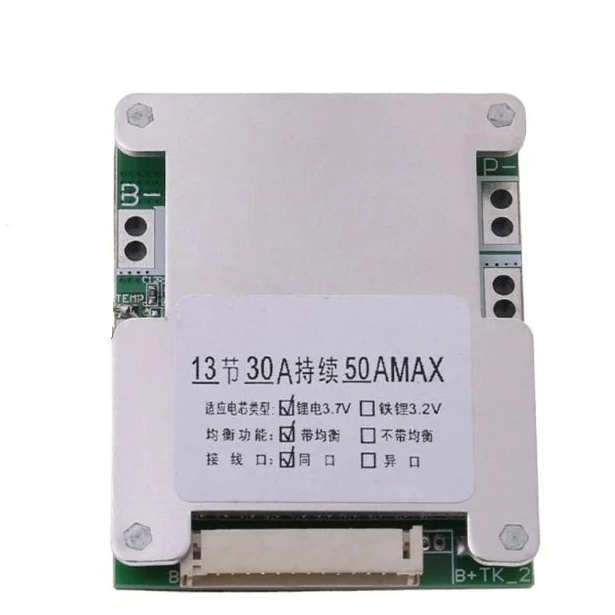 13S 30A/50A Akku felügyeleti rendszer BMS, 48,1-54,6- V Li-ion védő modul balansz