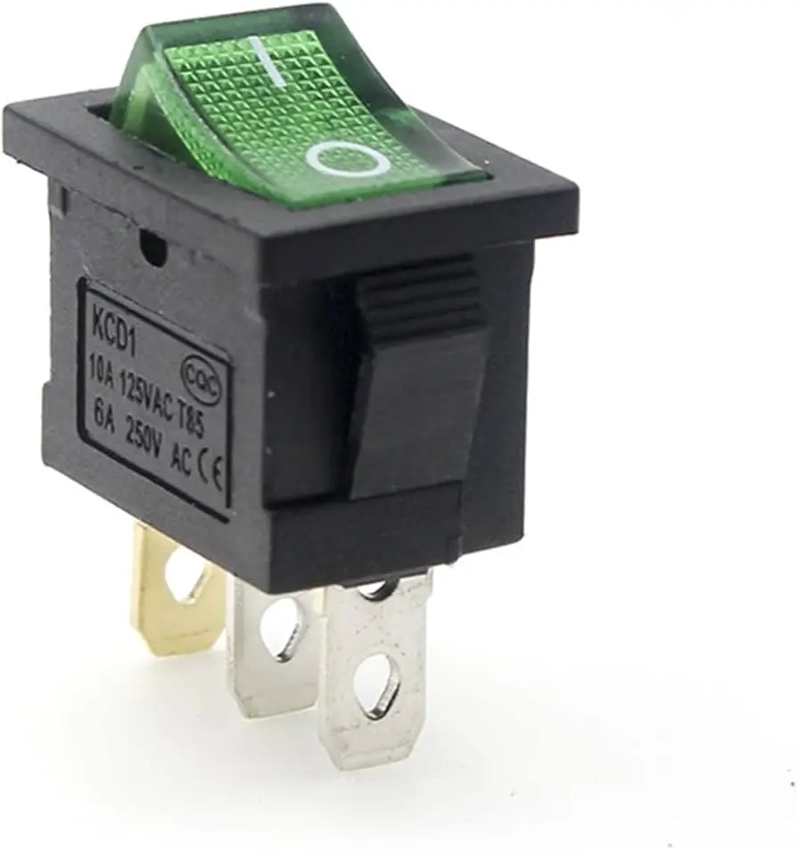 Billenő kapcsoló 6A/250V/3 láb zöld világítós  (21*15 mm külső)