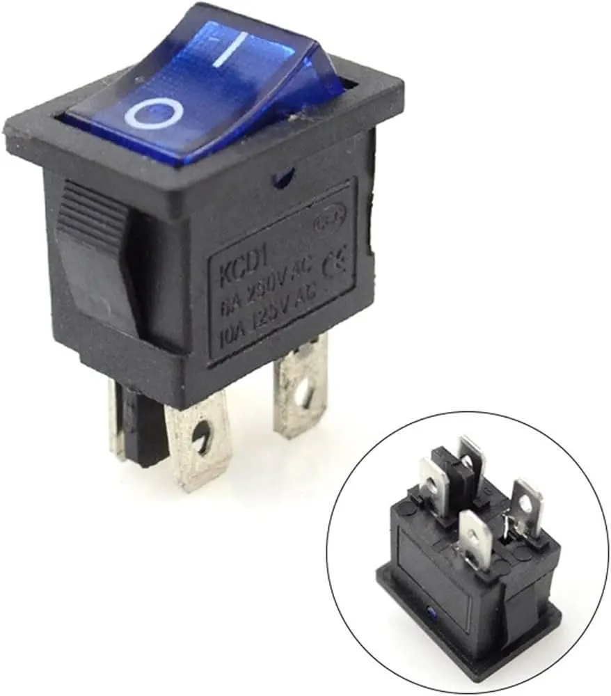 Billenő kapcsoló 6A/250V/4 láb kék világítós  (21*15 mm külső)