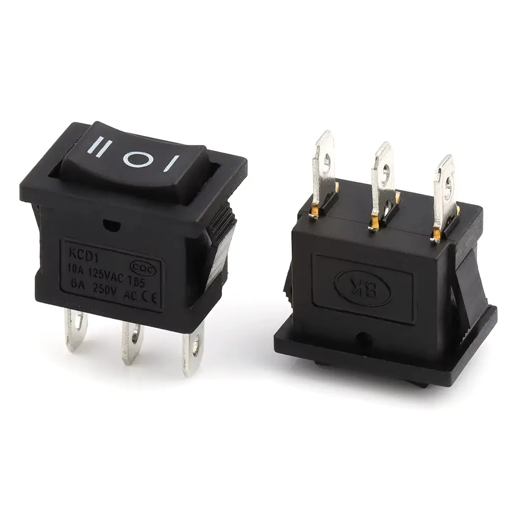 Billenő kapcsoló 3A/250V/3 láb Fekete 3 állású ON-OFF-ON 21*15 mm