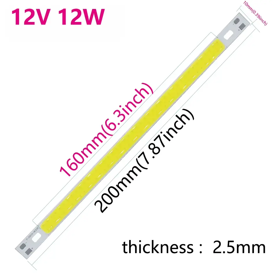 COB Szalaglámpa Hideg fehér DC 12 12W 20 cm
